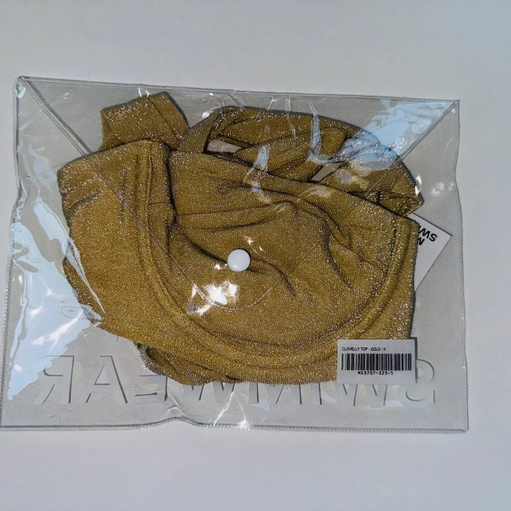 Monday Swimwear Gold Shimmer Wrap Bikini Top Size V
